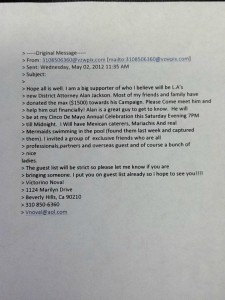 “I am a big supporter of who I believe will be LA's new District Attorney Alan Jackson. Most of my friends and family have donated the max $1,500 towards his campaign. Come and meet him and help him out financially,” Skelton continued.