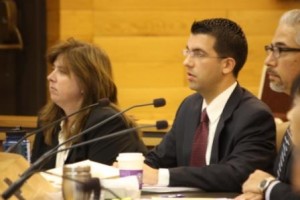 Cerritos city planning staff members Sandy Cisneros, Robert Lopez and Torrey Contreras give the presentation to city council members regarding Goodwill proposed project.