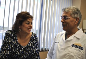 Patricia Fisher with Dr. Shyam Dahiya. She was the first patient to undergo robotic surgery at Tri City Medical Center..