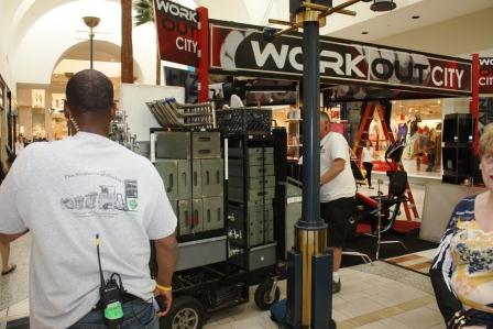 Caption: Part of the Los Cerritos Center was transformed into a South Florida shopping complex last week for the filming of an episode of the popular Showtime series “Dexter.” Randy Economy Photo