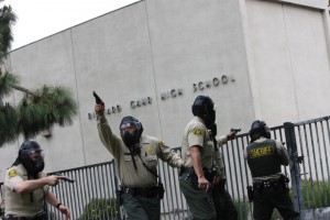 Area law enforcement officials converge on Gahr High School for terrorist training exercise.  Randy Economy Photo
