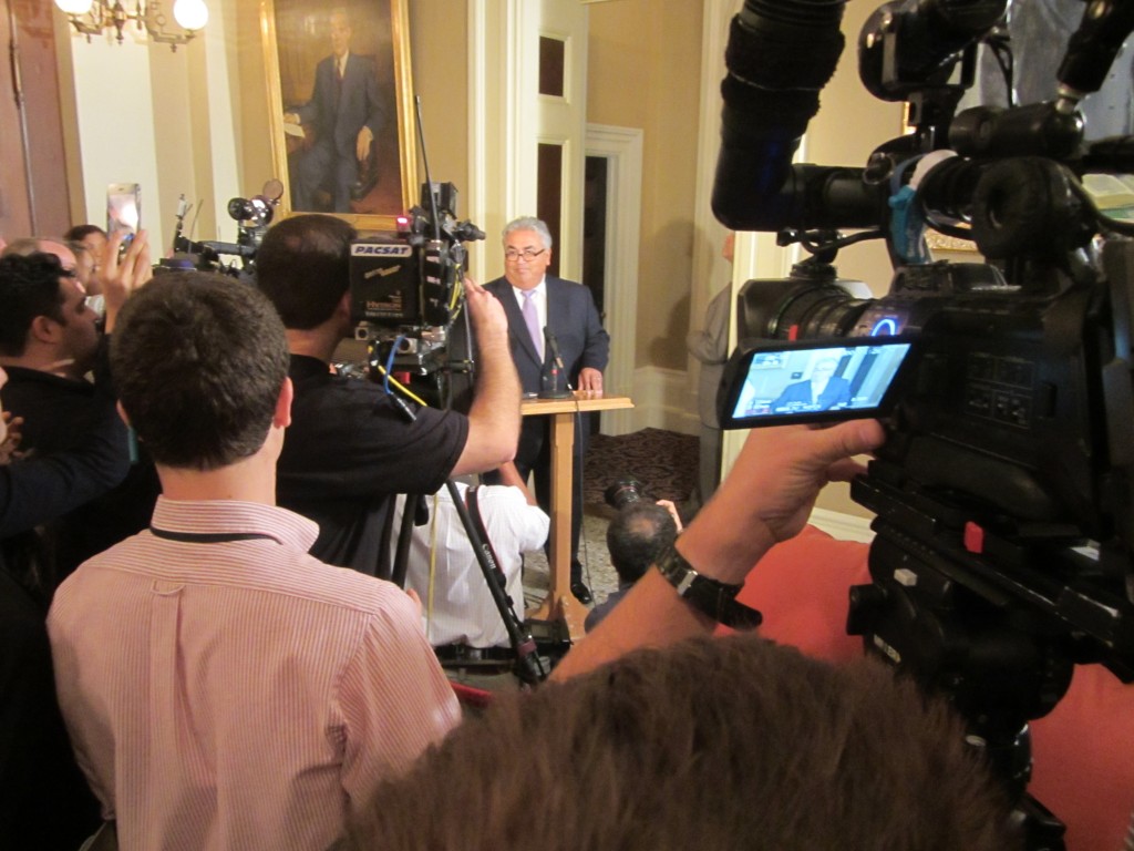 Embattled California State Senator Ronald Calderon at a press conference on Monday in Sacramento. Photo provided to Los Cerritos Community Newspaper.