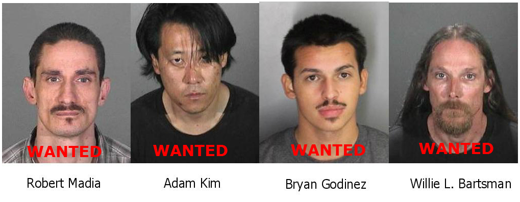 Suspects wanted are Robert Madia, Adam Kim, Byran Godinez, and Willie Bartsman