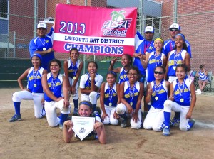 Members of the La Mirada 10u Gold Team include top row: Manager Jason Pantages, Head Coach VinnieDiPillo, Coach David Rosales; Back Row: Emma Viayra, Savannah Adams, Kayla Carrillo, Kennedi Houshmandzadeh; Middle Row: Maylene Juarez, Josie DiPillo, Jaelyn Pantages, Alexia Rosales, Astrid Arevalo, Sarah Veloz, Lilly Orozco; Front: Emma Frazier