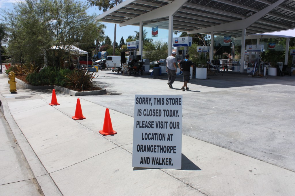 Traffic was diverted from a gas station located at Artesia Boulevard and Bloomfield Avenue to accommodate the filming of a new Chevrolet Silverado truck commercial. Randy Economy Photo
