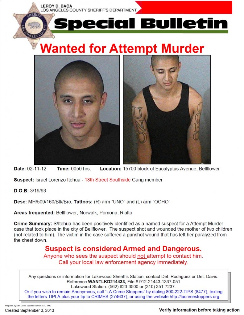 Suspect Israel Itehua Wanted for Shooting, Paralyzing Bellflower Mother of Two in 2012