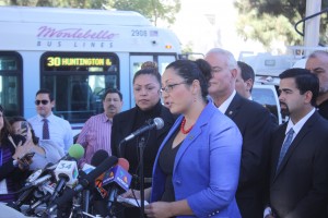 Assemblywoman Cristina Garcia, Central Basin Water Board Director Leticia Vasquez and Downey Mayor Mario Guerra (behind).