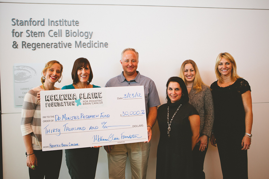 The McKenna Claire Foundation presents a generous donation to Dr. Monje of the Stanford Medical Institute so Dr. Monje and her researchers can continue their studies of McKenna's tumor and progress towards finding a cure for pediatric brain cancer.