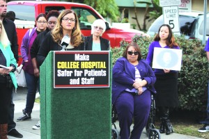 Protesters gather at College Hospital Cerritos this past week.  Randy Economy Photo