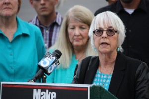 Assemblywoman Bonnie Lowenthal at protest in front of College Hospital Cerritos this week.  Randy Economy Photo