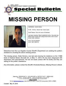 Missing person alert issued for Norwalk resident Duke Herrera, age 22.
